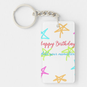 Colorful stars happy birthday add name text simple keychain