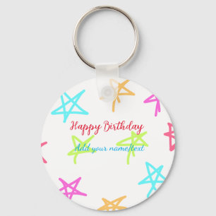 Colorful stars happy birthday add name text simple keychain