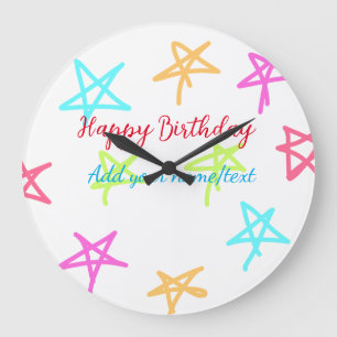 Colorful stars happy birthday add name text simple large clock