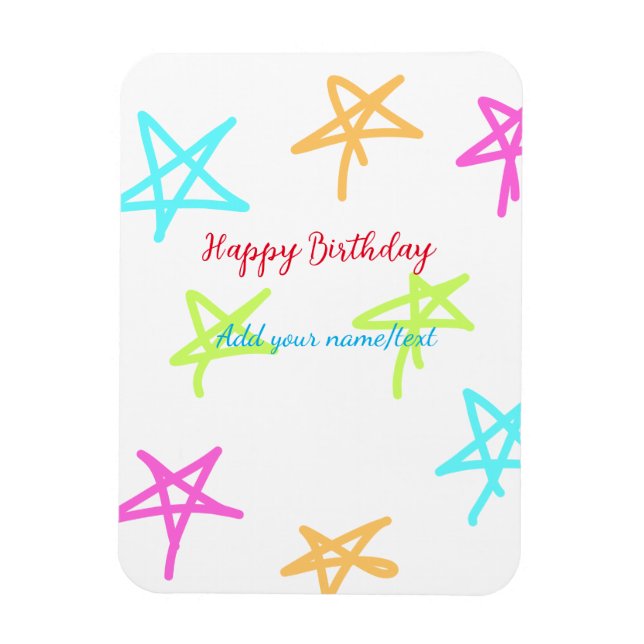 Colorful stars happy birthday add name text simple magnet (Vertical)
