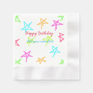 Colorful stars happy birthday add name text simple napkins