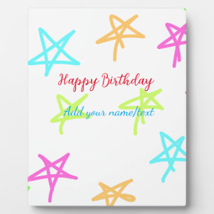 Colorful stars happy birthday add name text simple plaque