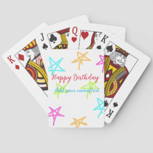 Colorful stars happy birthday add name text simple poker cards
