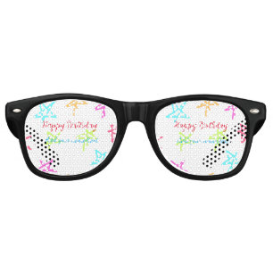 Colorful stars happy birthday add name text simple retro sunglasses