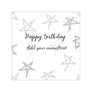 Colorful stars happy birthday add name text simple self-inking stamp