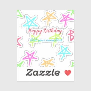 Colorful stars happy birthday add name text simple sticker