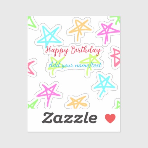 Colorful stars happy birthday add name text simple sticker