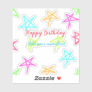 Colorful stars happy birthday add name text simple sticker