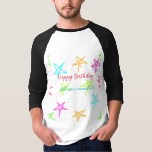 Colorful stars happy birthday add name text simple T-Shirt