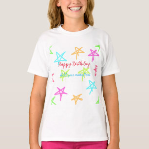 Colorful stars happy birthday add name text simple T-Shirt