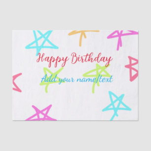 Colorful stars happy birthday add name text simple tissue paper