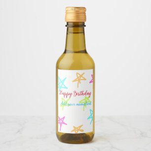 Colorful stars happy birthday add name text simple wine label