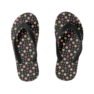 Colorful Stars on Black Kid's Flip Flops
