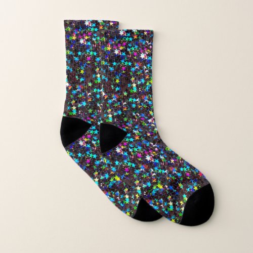 Colorful Stars On Black Socks