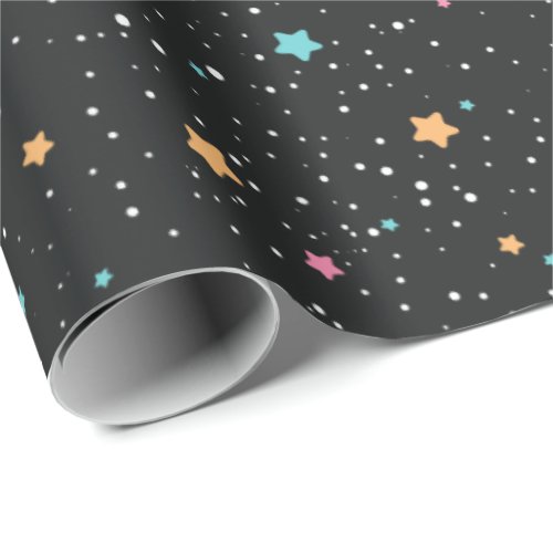 Colorful Stars on Black Wrapping Paper