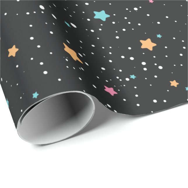Colorful Stars on Black Wrapping Paper (Roll Corner)