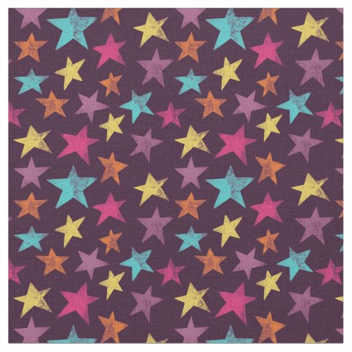 Colorful Stars on Dark Purple Patterned Fabric