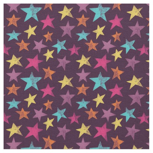 Colorful Stars on Dark Purple Patterned Fabric
