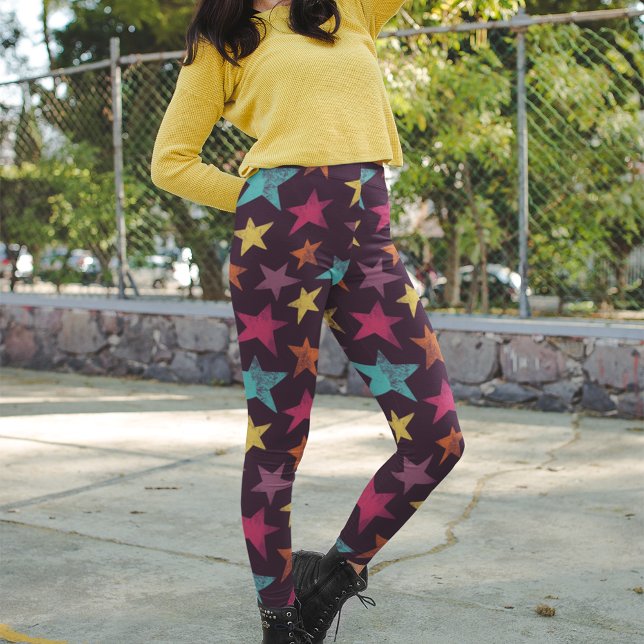 Colorful Stars on Dark Purple Patterned Leggings (Creator Uploaded)