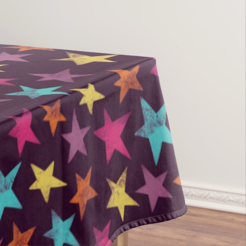 Colorful Stars on Dark Purple Patterned Tablecloth