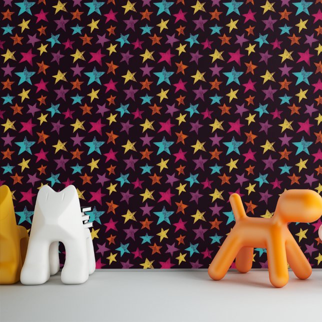 Colorful Stars on Dark Purple Patterned Wallpaper (Creator Uploaded)