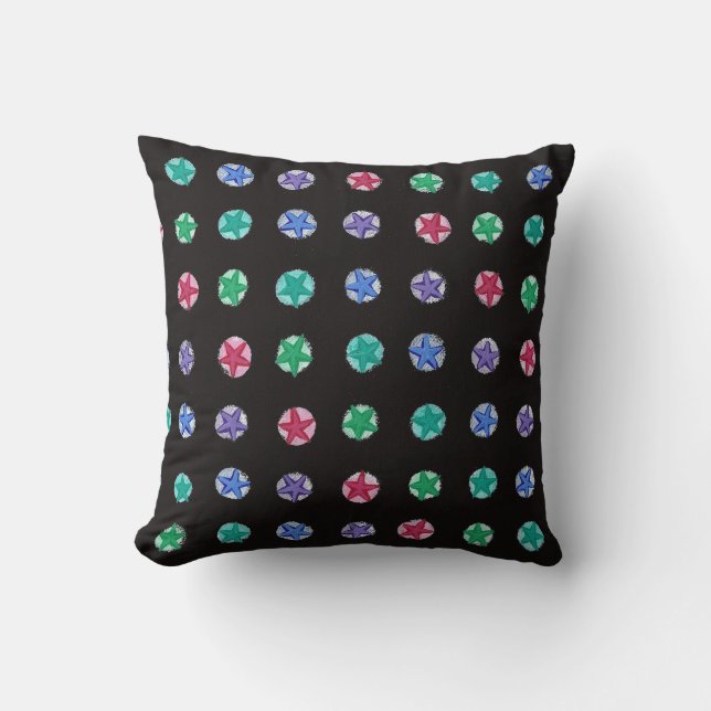 Colorful Stars on Pastels on Black Pillows (Front)
