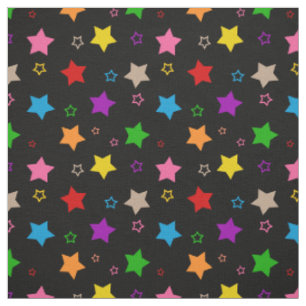 Colorful Stars Pattern Design Black  Fabric