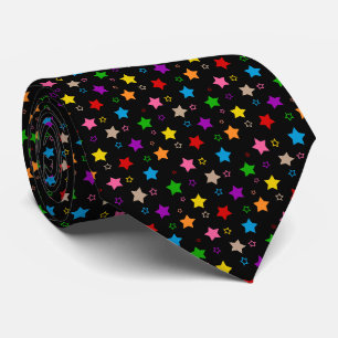 Colorful Stars Pattern Design Black Neck Tie