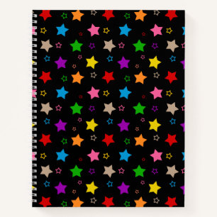 Colorful Stars Pattern Design Black Notebook