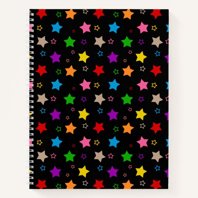 Colorful Stars Pattern Design Black  Notebook (Front)