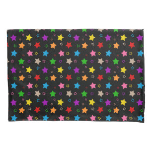 Colorful Stars Pattern Design Black Pillow Case