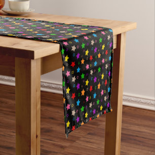 Colorful Stars Pattern Design Black  Short Table Runner