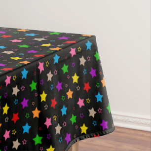 Colorful Stars Pattern Design Black Tablecloth