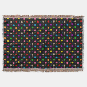 Colorful Stars Pattern Design Black Throw Blanket