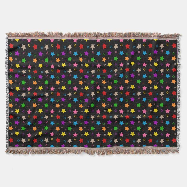 Colorful Stars Pattern Design Black  Throw Blanket (Front)