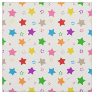Colorful Stars Pattern Design White  Fabric