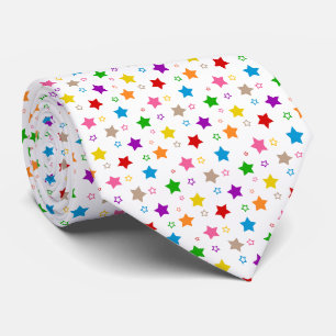 Colorful Stars Pattern Design White Neck Tie