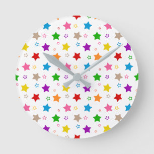 Colorful Stars Pattern Design White Round Clock