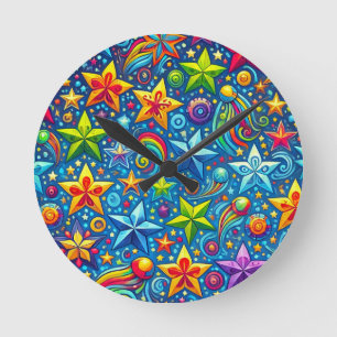 Colorful stars pattern round clock