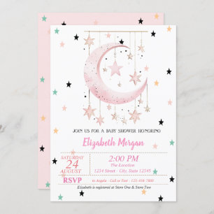 Colorful Stars Pink Moon Baby Shower Invitation