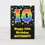 [ Thumbnail: Colorful Stars + Rainbow Pattern "10" Birthday # Card ]