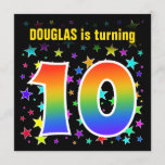 [ Thumbnail: Colorful Stars + Rainbow Pattern "10" Birthday # Invitation ]