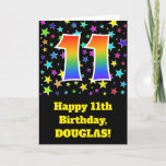 [ Thumbnail: Colorful Stars + Rainbow Pattern "11" Birthday # Card ]
