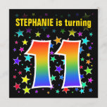 [ Thumbnail: Colorful Stars + Rainbow Pattern "11" Birthday # Invitation ]