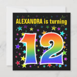 [ Thumbnail: Colorful Stars + Rainbow Pattern "12" Birthday # Invitation ]
