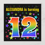 [ Thumbnail: Colorful Stars + Rainbow Pattern "12" Birthday # Invitation ]