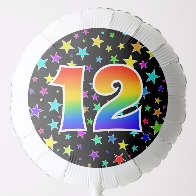 Colorful Stars + Rainbow Pattern "12" Event # Balloon (Front)