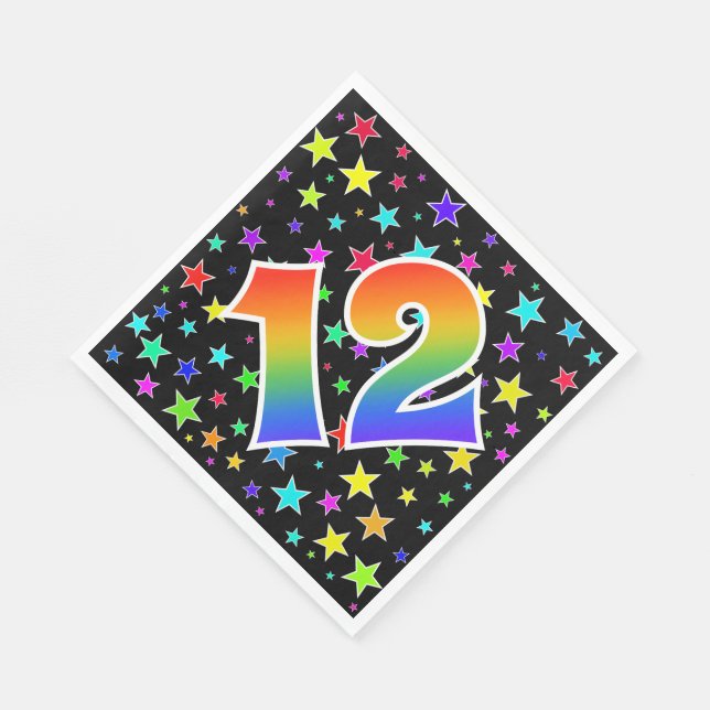 Colorful Stars + Rainbow Pattern "12" Event # Napkins (Corner)