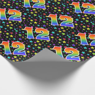 Colorful Stars + Rainbow Pattern "12" Event # Wrapping Paper