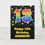 [ Thumbnail: Colorful Stars + Rainbow Pattern "13" Birthday # Card ]